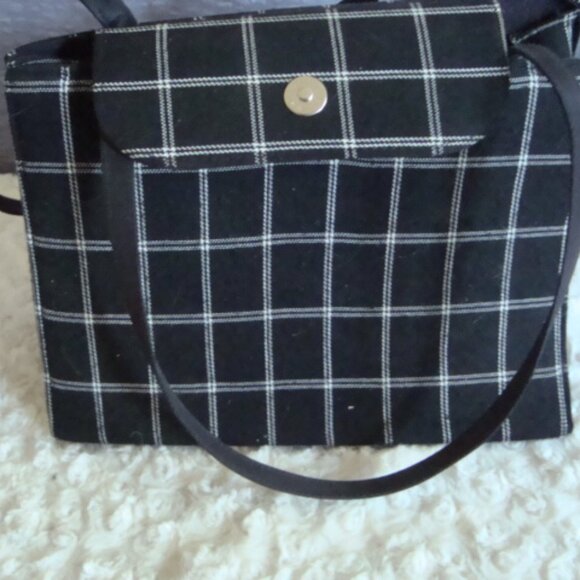 KATE SPADE Look Alike Vintage Black White Linen Purse Snap Closure - Picture 2 of 10